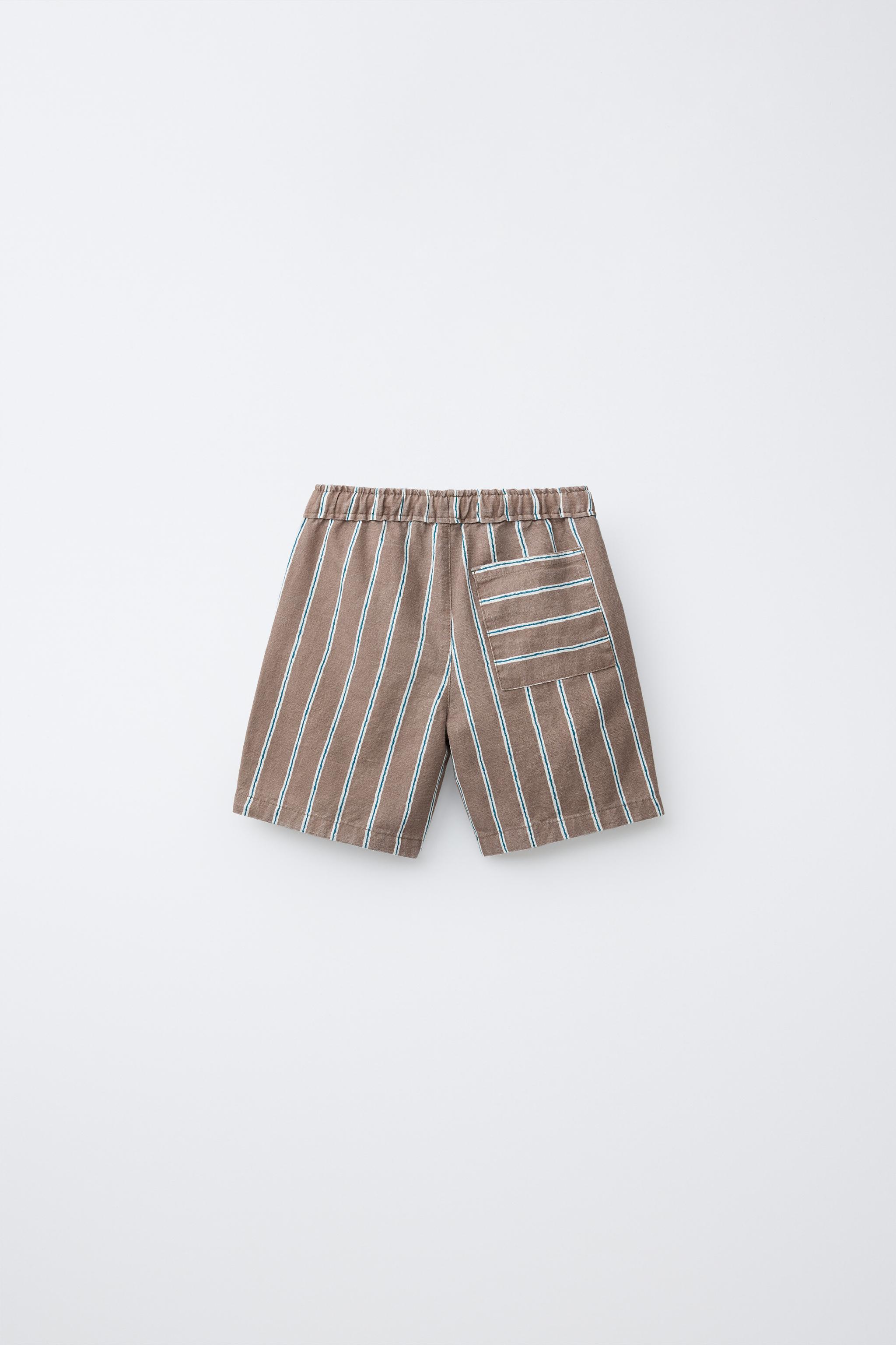 STRIPED COTTON AND LINEN SHORTS